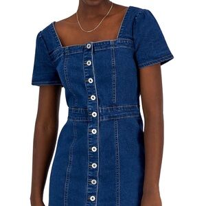 Juniors' Square-Neck Denim Mini Dress - Size S